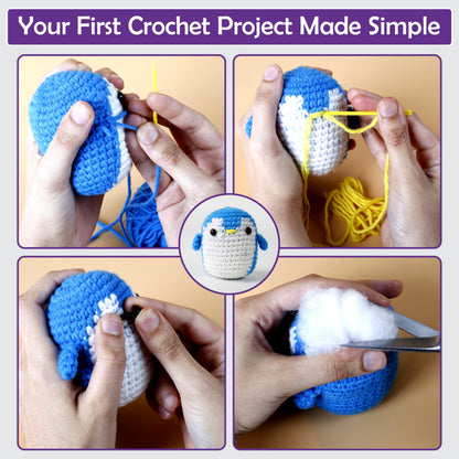 A-URA Learn to Crochet Kit for Beginners Kids and Adults, Premium 4 Animal Pattern Beginner Crochet Kits with Easy Tube Yarn & Step-by-Step Video Tutorials (Forest Friends–Standard Size)