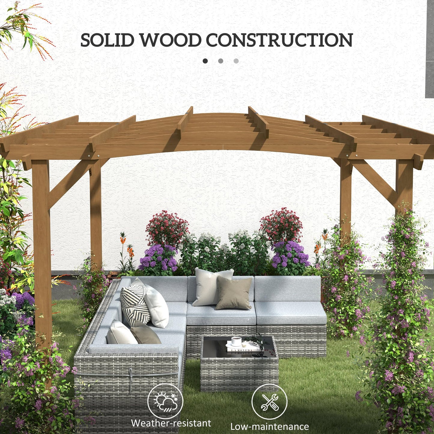 Outsunny 10' x 12' Outdoor Pergola with Arched Roof for Climbing Plant Support, Wood Gazebo Grape Trellis with Stable Structure, Concrete Anchors for Patio, Garden, Deck, Backyard, Dark Brown
