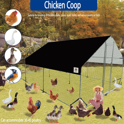 Chicken Runs for Yard with Cover, Metal Chicken Coop, Upgraded Anti-UV 180g/㎡ PE Cloth & 1.1mm Thickened PVC-Coated Hexagonal Chicken Wire Mesh & More Galvanized Steel Standpipes,19.7×9.8×6.4FT