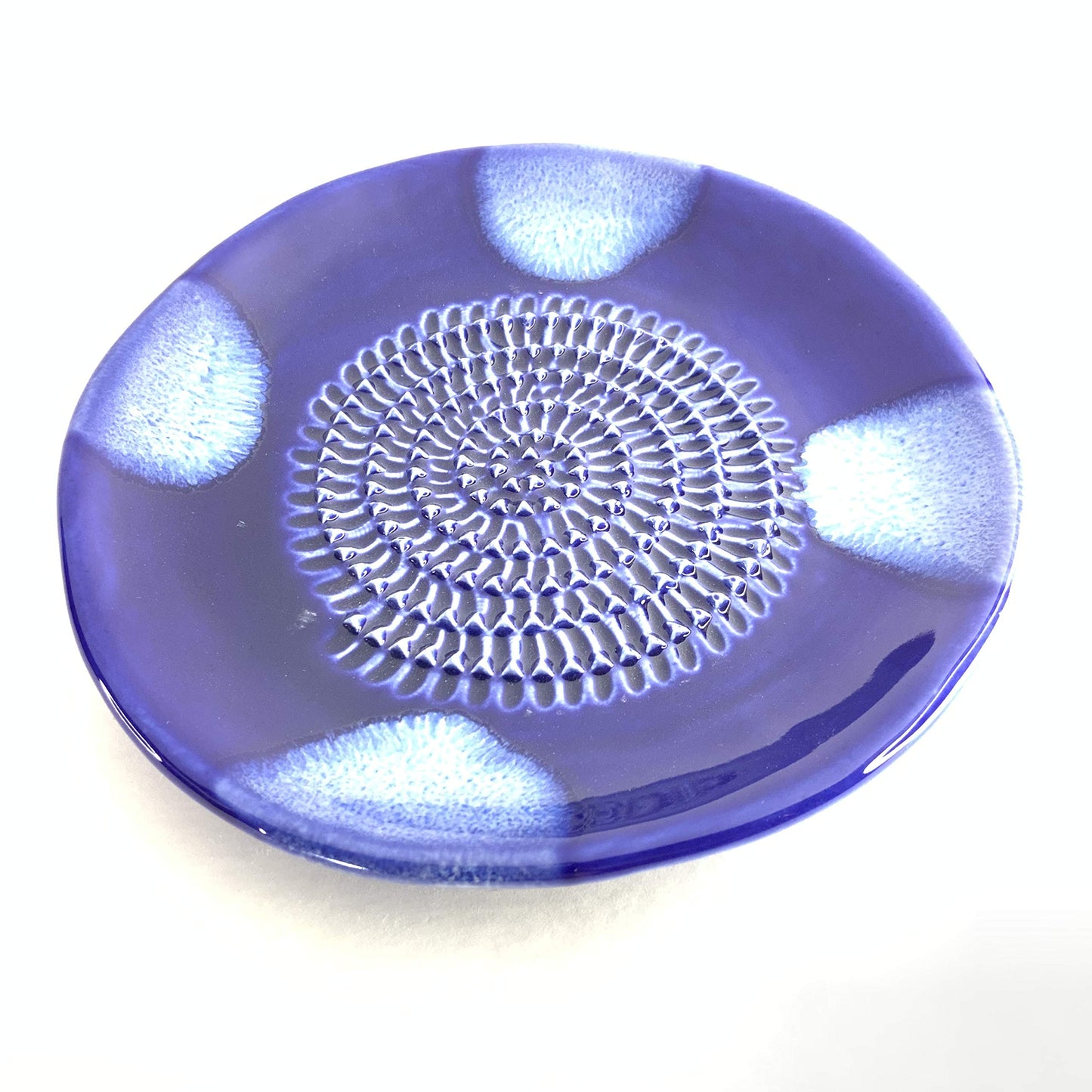 BonCera, All-in-one Premium Ceramic Garlic Grater Plate 4-Piece Set - Blue Cross Glazed Design and Style - For Garlic, Ginger, Chocolate, and more! - Comes with 5.25" Plate, Peeler, Brush, and Stand