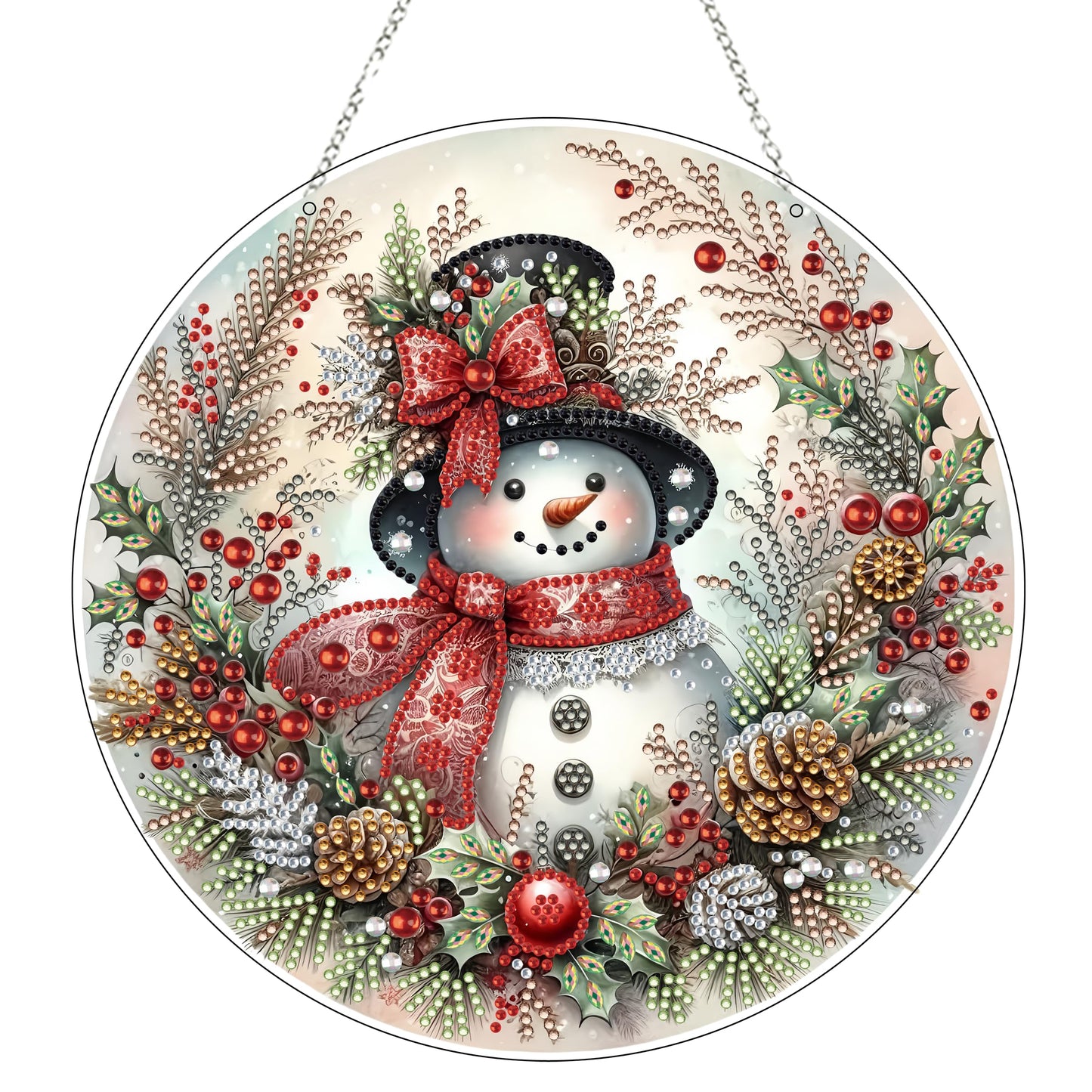 JJFox Diamond Art Hanging Kit for Adult,Special Shaped Rhinestone,Double Sided DIY Acrylic 5D Diamond Art Painting Window Pendants Home Garden Wall Hanging Kits Hanging Ornament (Christmas Snowman)