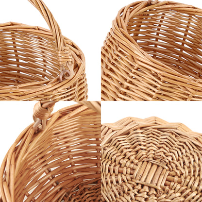 Small Gift Wicker Picnic Basket with Handle,Willow Flower Girl Basket for Weddings，Garden and Home Decor -Wicker Storage Basket-Natural