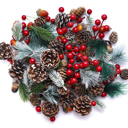 cnomg 120pcs Artificial Pine Cones Pine Branch Set Fake Natural Pinecones Acorns Red Berries Christmas Decor Ornaments for Home Winter Decorations