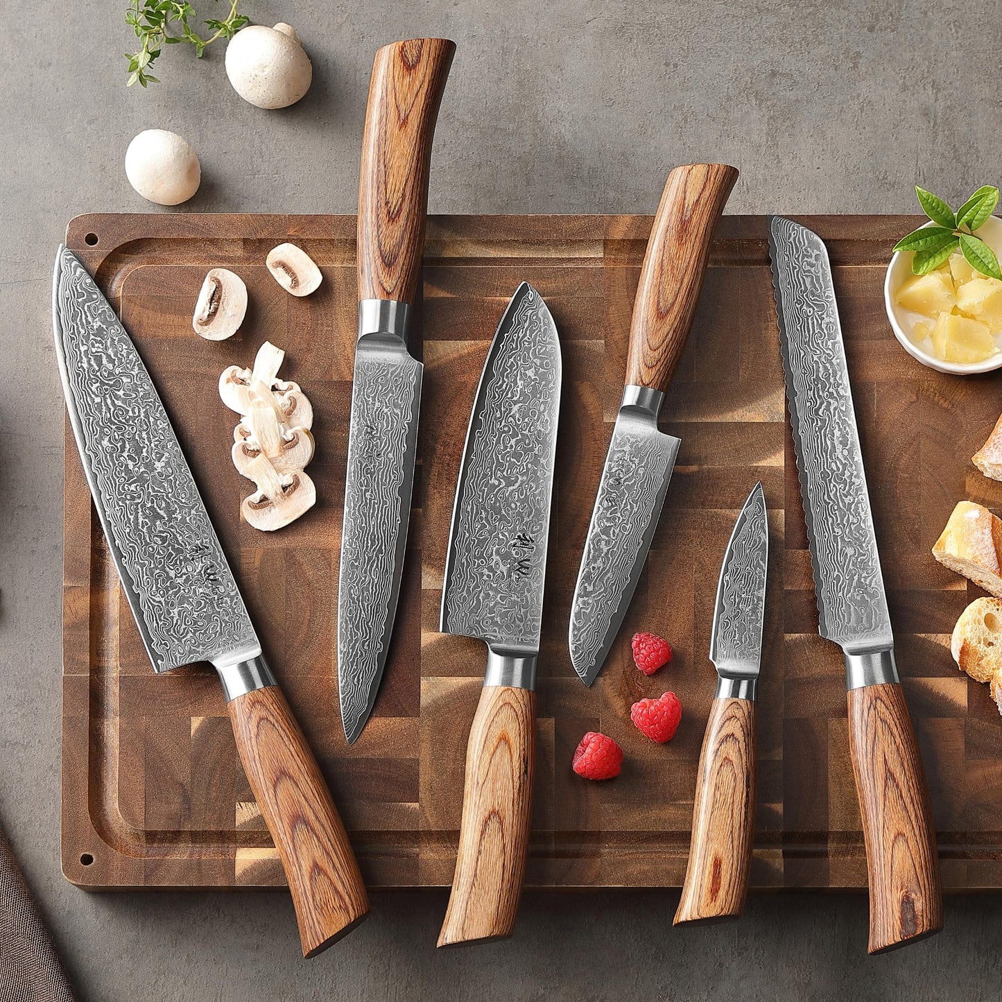 Wakoli EDIB Pro 6-Piece Damascus Knife Set – Professional Chef Knives Set with VG10 Core Blades, 67-Layer Damascus Steel and Ergonomic Pakkawood Handles – Premium Kitchen Knives in Elegant Gift Box