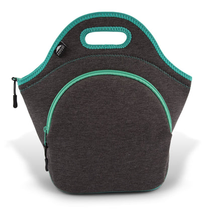 Nordic By Nature Insulated Neoprene Lunch Bag, Soft & Foldable Washable & Reusable Extra-Pocket (L) Dark Grey/Lagoon