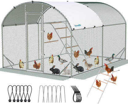 Quictent Essential Series 12x9x6.6ft Metal Chicken Coop Run with Climbing Ladder, Walk-in Outdoor Poultry Cage with PVC Coated Chicken Wire, Hen Duck Rabbit Farm House, Waterproof Anti-UV Cover