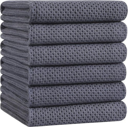 Homaxy 100% Cotton Kitchen Dish Towels - Ultra Soft & Absorbent Waffle Weave, 20 x 28 Inches, 6-Pack | Dark Grey