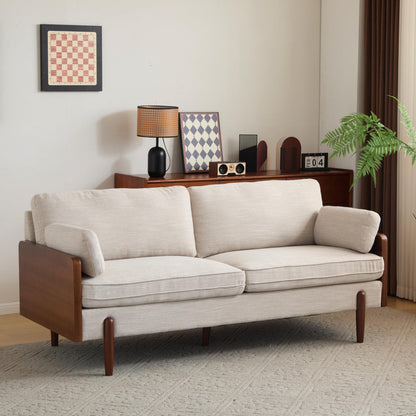 Christopher Knight Home Arboris Modern Rubberwood Frame, Fabric Upholstered Loveseat, Living Room/Bedroom/Apartment Couch/Sofa with Toss/Back Pillows and Removable Cushions, Beige+Light Walnut