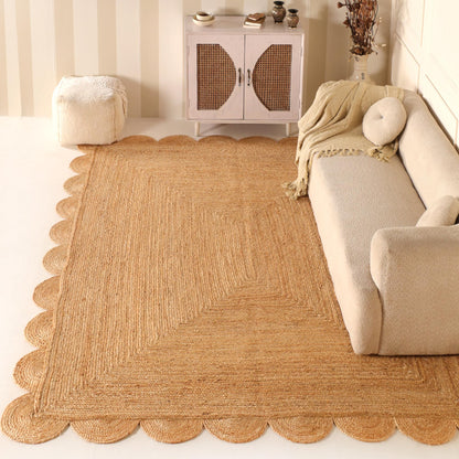 VEVARA HOMES Scalloped Natural Jute Area Rug 8x10ft – Handwoven Natural Fiber Rug for Living Room, Bedroom, and Entryway, Rustic & Boho Style