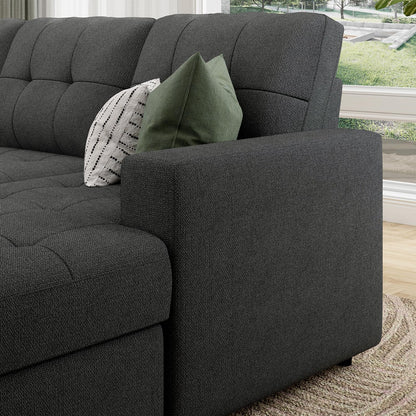 HONBAY Sectional Sleeper Sofa Pull Out Bed with Storage Chaise, Sleeper Sectional Sofa Couch, Sectional Sleeper Bed for Living Room, Dark Grey