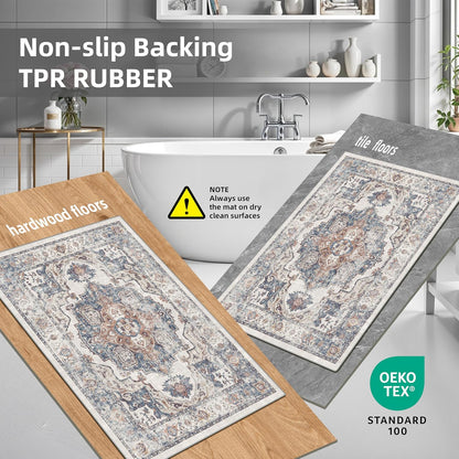 Skiennix Kitchen Runner Rug Set - Washable Non-Slip Mats for Sink & Stove | Soft Low Pile, Water-Resistant (2x3 + 2x4, Brick)