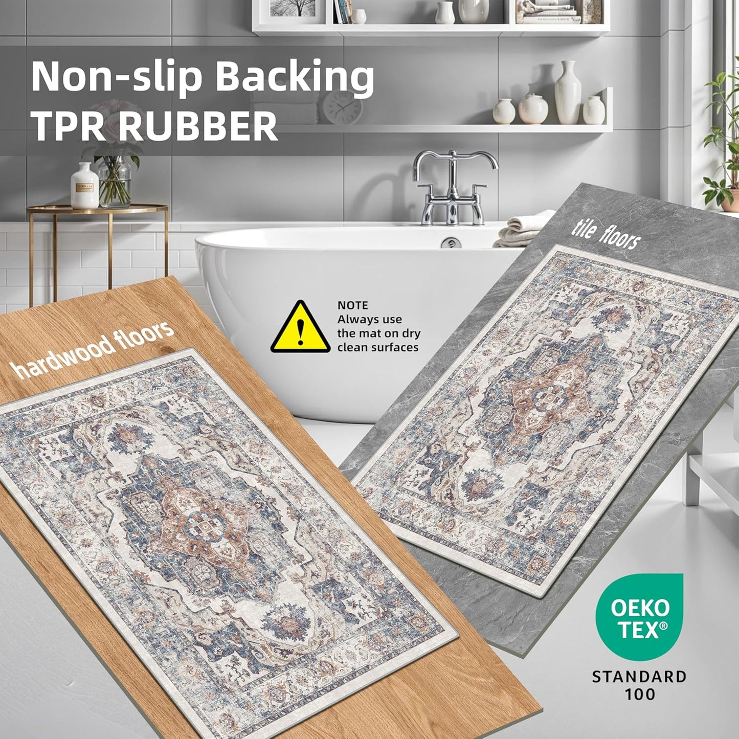 Skiennix Washable Kitchen Rug Set - Non-Slip, Soft & Stain Resistant Mats for Entryway | 3-Piece (2x3, 2x4, 2x5) in Brick