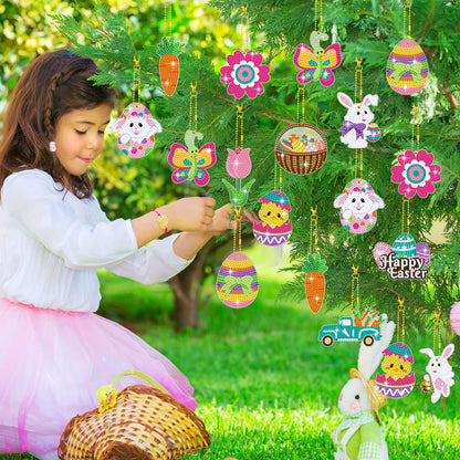 Ferraycle 12 Piece Easter Diamond Painting Kit 5d DIY Diamond Art Kits with Easter Egg Bunny Carrot Hanging Ornaments for Spring Crafts Family Decor