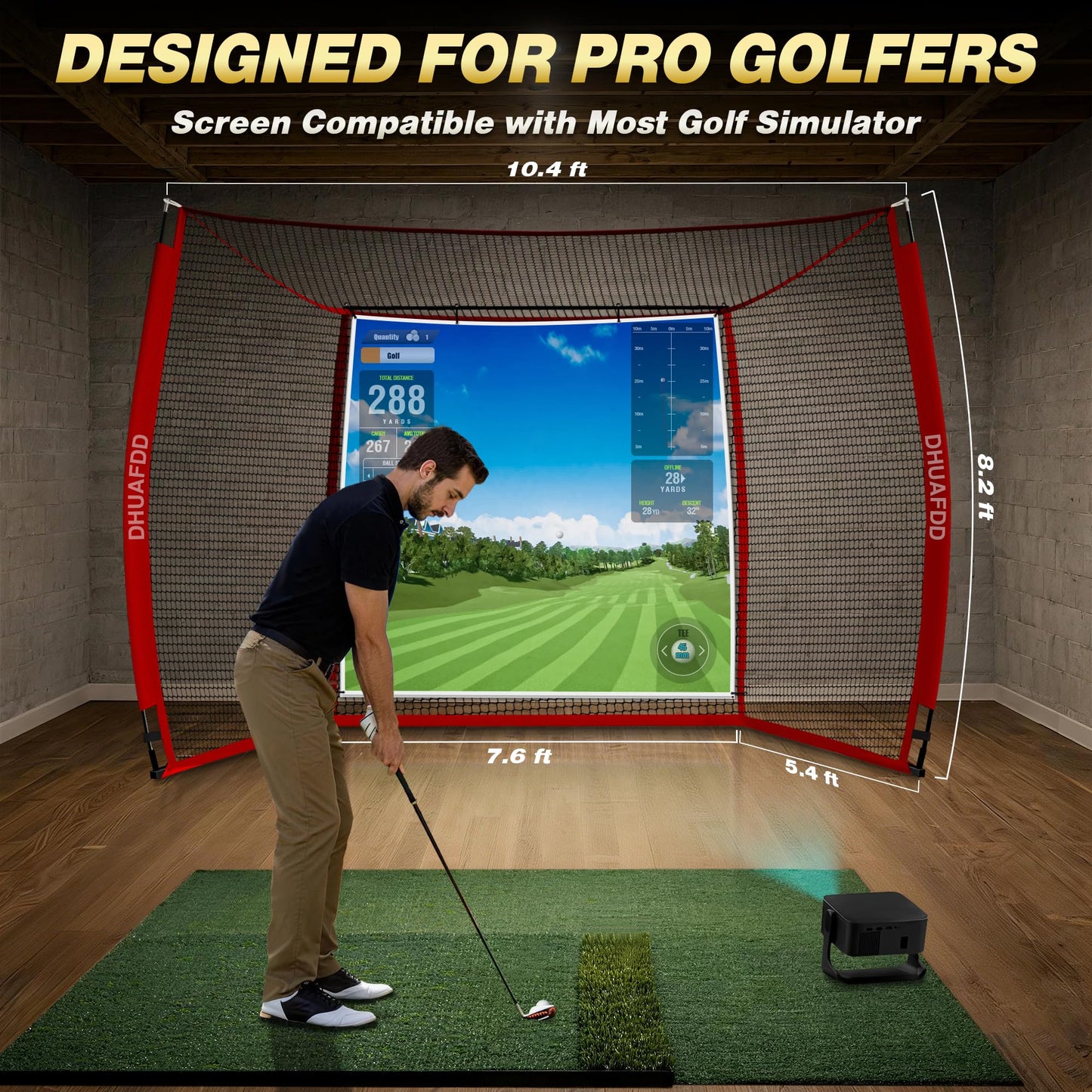 DHUAFDD Golf Hitting Net with Impact Screen 10 X 8 ft Golf Net with HD Simulator Screen & Target Cloth for Home Backyard Garage Golf Simulator Cage for Swing Training Indoor Outdoor Use