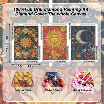EIBEILI 3 Pack Tarot Diamond Art Kits for Adults - Diamond Painting for Sun and Moon and Stars Adults Beginner, DIY Full Rhinestone 5D Diamond dots (Gemstone Craft), Home Wall Decoration (12x16 inch)