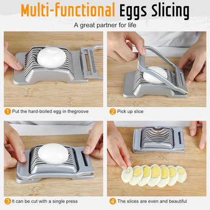 Skiennix Egg Slicer - Heavy-Duty Stainless Steel Cutter for Hard Boiled Eggs & Fruits | Dishwasher Safe