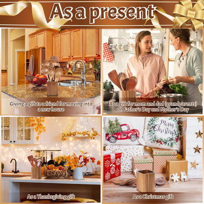Kitchen Utensil Holder for Countertop, Wooden Utensil Crocks - Cooking Spoons Organizer