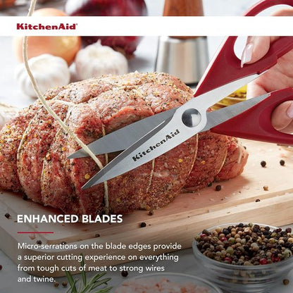 KitchenAid Kitchen Shears - Durable Stainless Steel Scissors with Protective Sheath, 8.72 Inch, Red