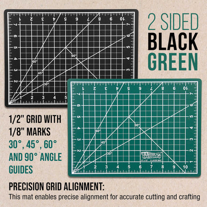U.S. Art Supply 9" x 12" Self-Healing Cutting Mat 5-Ply (2 Pack) - Double-Sided Green/Black Craft Mat, Non-Slip Cutting Mats for Crafts, Sewing, Quilting, Scrapbooking