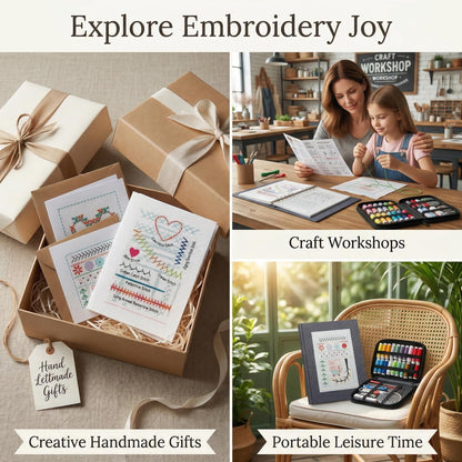 Detachable Embroidery Stitch Book & Tool Kit for Adults, 120 Patterns Guide with 86-Piece Sewing Set, Portable DIY Craft Starter Kit for Beginners, Detailed Tutorials Included for DIY Enthusiasts