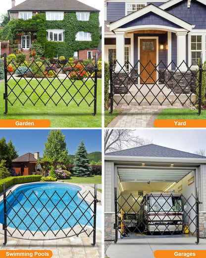 Single Folding Security Gate, 61" H x 71" W Flexible Expanding Security Gate, Folding Driveway Door Gate, Aluminum Security Gate, 360°Rolling Barricade Gate, Scissor Gate or Door, Black