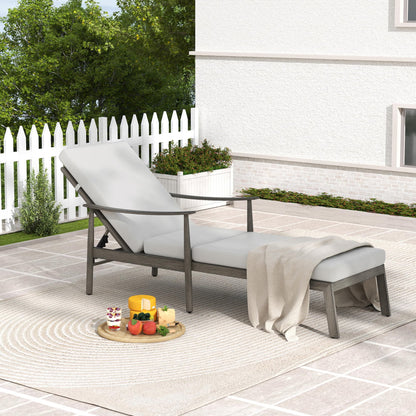 HAPPATIO Outdoor Chaise Lounge - Aluminum Pool Lounge Chair with Adjustable Backrest and Cushion, Curved Armrest, Outdoor Lounge Chair for Beach, Yard, or Poolside (Grey)