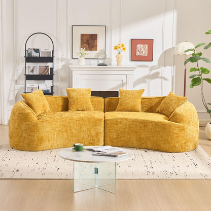 KEIKI 109.45" Curved Compressed Sofa, 4 Seat Couch with Round Armrest, Compression Seat for Living Room, Guest, Bedroom, No Assembly Required, Yellow