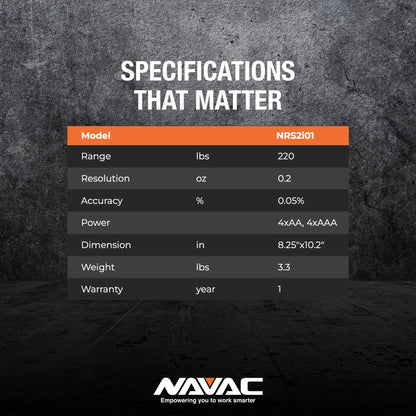 NAVAC NRS2i01 Wireless Refrigerant Scale | Bluetooth Handheld Display | 220 lbs Capacity | Lightweight Magnesium Alloy Weighing Pan | Precise Measurements | 1 Year Warranty