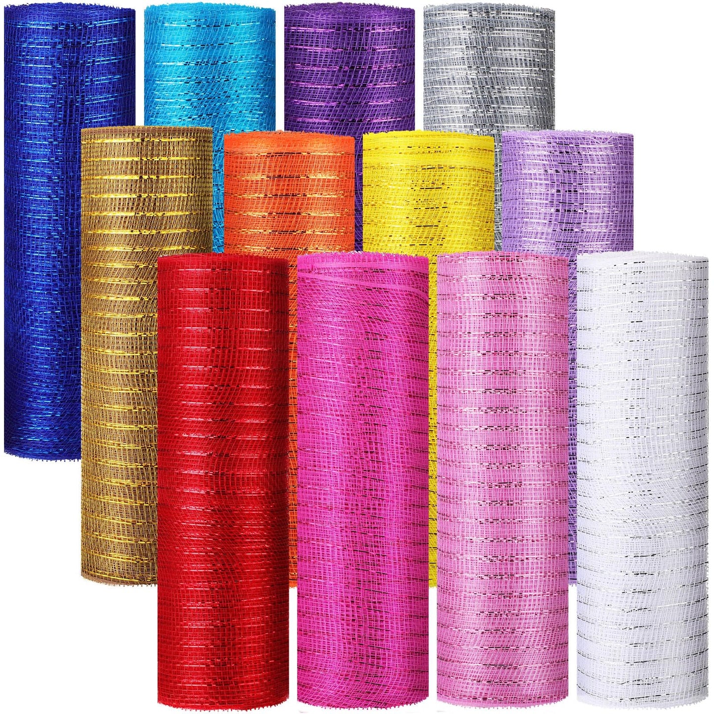 Timgle 12 Rolls 10 Inch Deco Mesh Ribbon for Wreath Making - 120 Yards Total, Metallic Mesh Foil Poly for Spring Summer Crafts, Home Door Wreaths DIY Supplies 30ft Each Roll(Modern Color)
