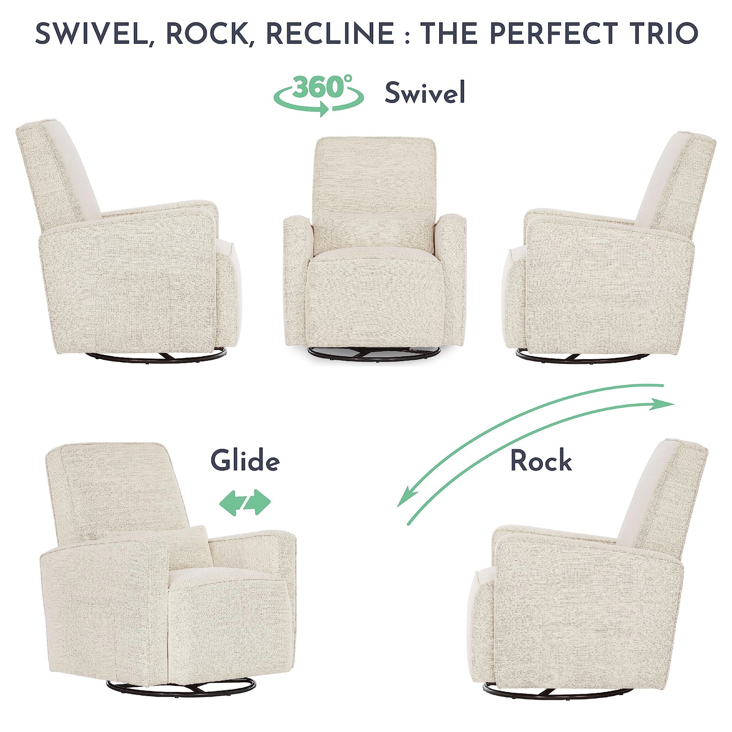 Evolur Holland Upholstered Plush Seating Glider Swivel, Glider Chair for Nursery in Thunder, Modern Nursery Glider, Tool-Free Assembly, Easy to Clean, Environmentally Conscious Glider