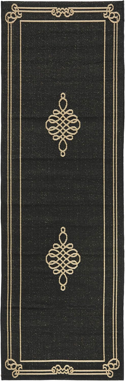 SAFAVIEH Courtyard Collection 2' x 3'7" Black/Cream CY6788 Waterproof Indoor/Outdoor Accent Rug for Patio & Mudroom