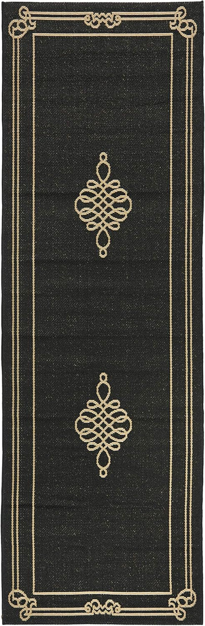 SAFAVIEH Courtyard Collection 2' x 3'7" Black/Cream CY6788 Waterproof Indoor/Outdoor Accent Rug for Patio & Mudroom