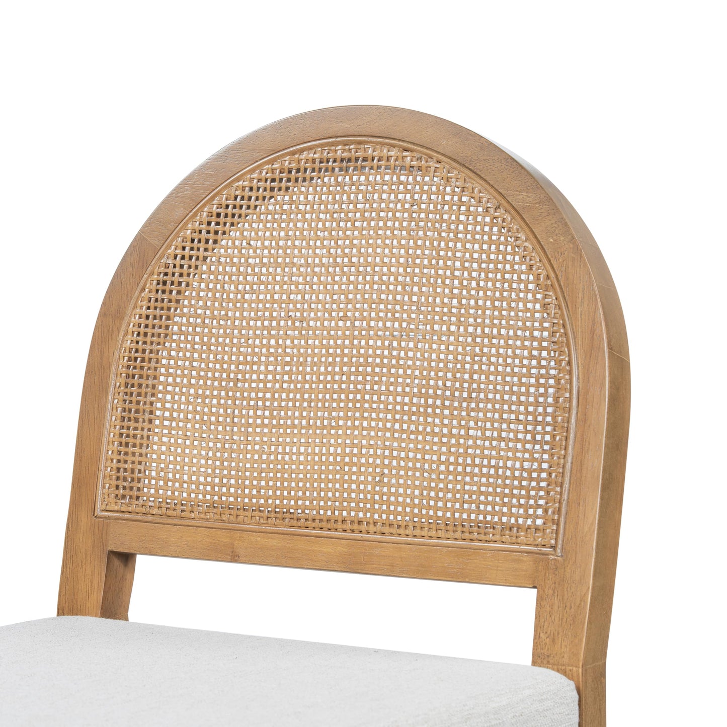 Merax Upholstered Bar Stool Set of 2, 24.5" Counter Height, Solid Wood Frame, Natural Rattan Woven Back, High Chair for Kitchen Island and Bar Tables, Brown and Gray