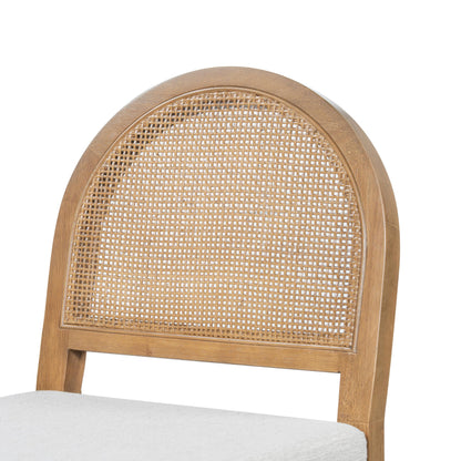 Merax Upholstered Bar Stool Set of 2, 24.5" Counter Height, Solid Wood Frame, Natural Rattan Woven Back, High Chair for Kitchen Island and Bar Tables, Brown and Gray