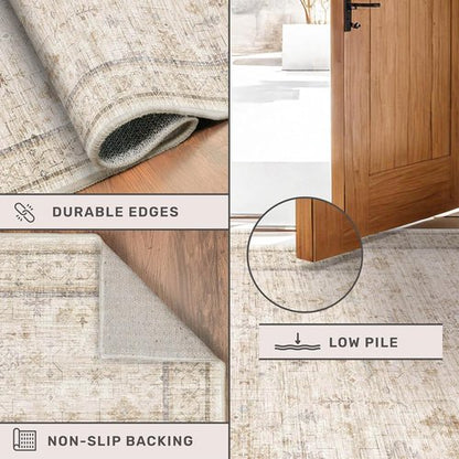 Farmhouse 6x8 Area Rug - Soft Beige Cream Carpet for Living Room, Bedroom & Home Office | Non-Slip & Washable
