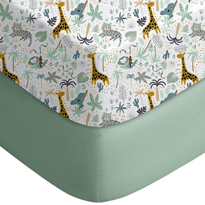 Yoofoss Fitted Pack and Play Sheets - Soft, Breathable Mini Crib Sheets 2-Pack in Green & Giraffe Design