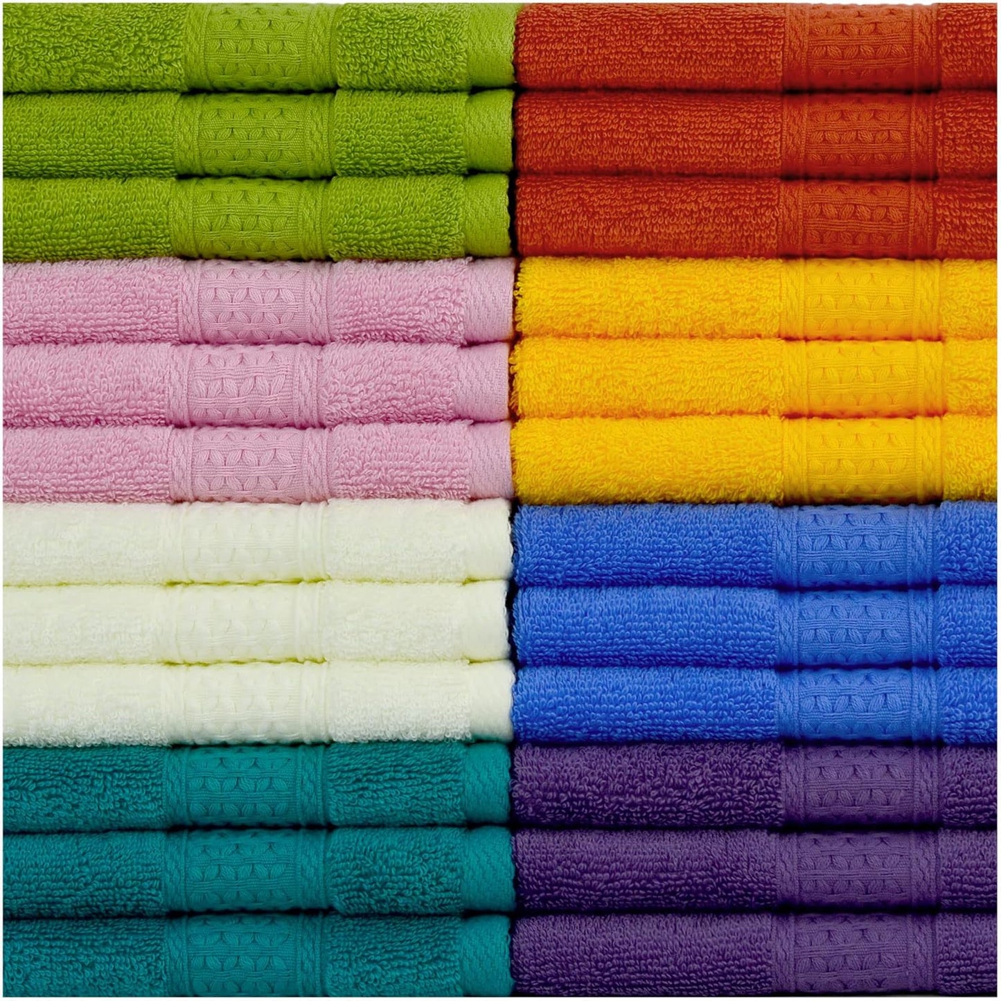 24-Pack Set (8 13 13) 100% Cleanbear Wash Cloths for Your Body Washcloths Soft Cotton Face Cloths, Large Shower Wash