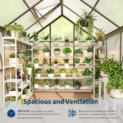 Garvee 6x6 Ft Polycarbonate Greenhouse - Free-Standing Greenhouse for Outdoors with Rust-Resistant Aluminum Frame, Gutter System & Roof Vent, Ideal for Seed Starting & All-Season Plant Protection
