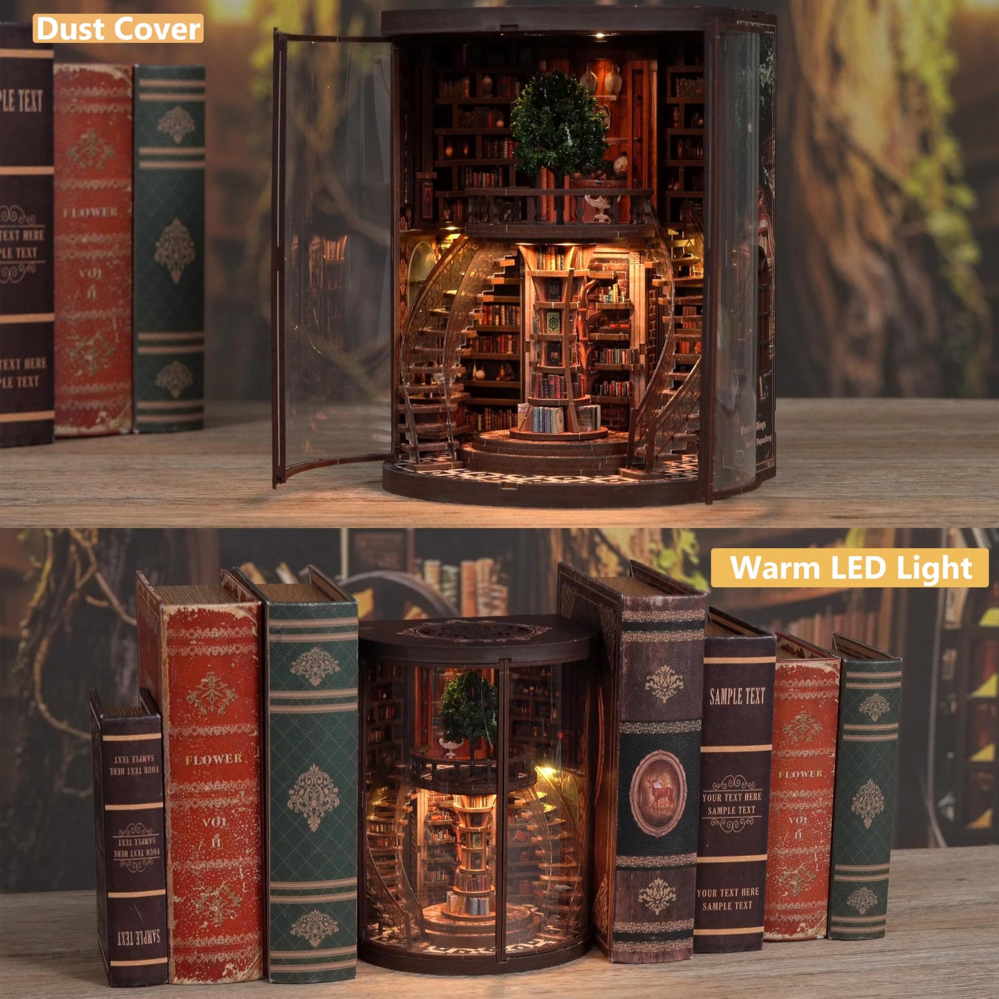 ISSEVE Book Nook Kits for Adults, Library Booknook Kit DIY Miniature Dollhouse Book Nooks, 3D Wooden Puzzle Model Creative Bookshelf Home Decoration Adult Crafts Kits Gift (Wisdom Book Repository)
