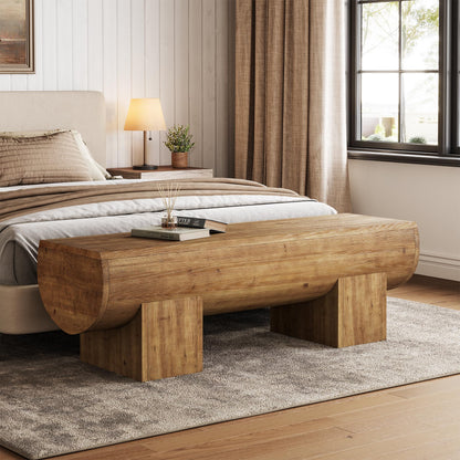TRIBEWOOD 47 Inch Wooden Entryway Bench, Solid Wood End of Bed Bench Seat, Farmhouse Indoor Bench for Bedroom, Hallway, Living Room, Brown
