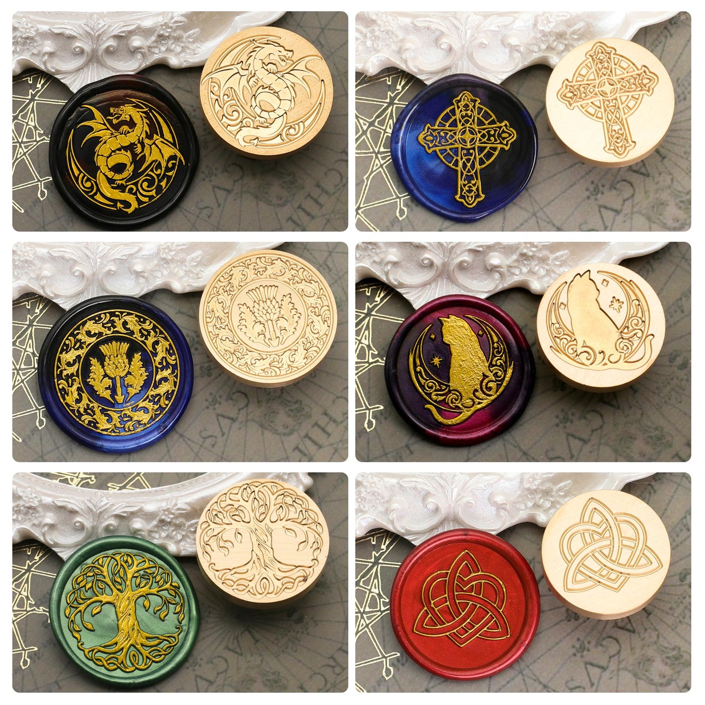 SWANGSA Celtic Wax Seal Stamp Gift Box Set, Vintage 6 Sealing Heads + 1 Wooden Hilt, Wax Stamp Kit for Party Invitations, Envelopes, Cards and Gift Packaging