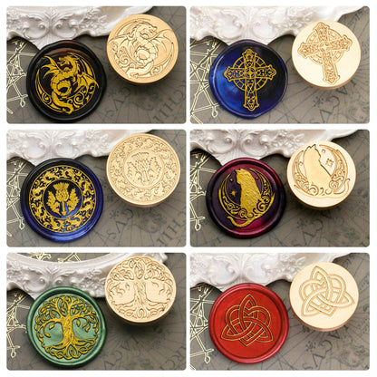 SWANGSA Celtic Wax Seal Stamp Gift Box Set, Vintage 6 Sealing Heads + 1 Wooden Hilt, Wax Stamp Kit for Party Invitations, Envelopes, Cards and Gift Packaging