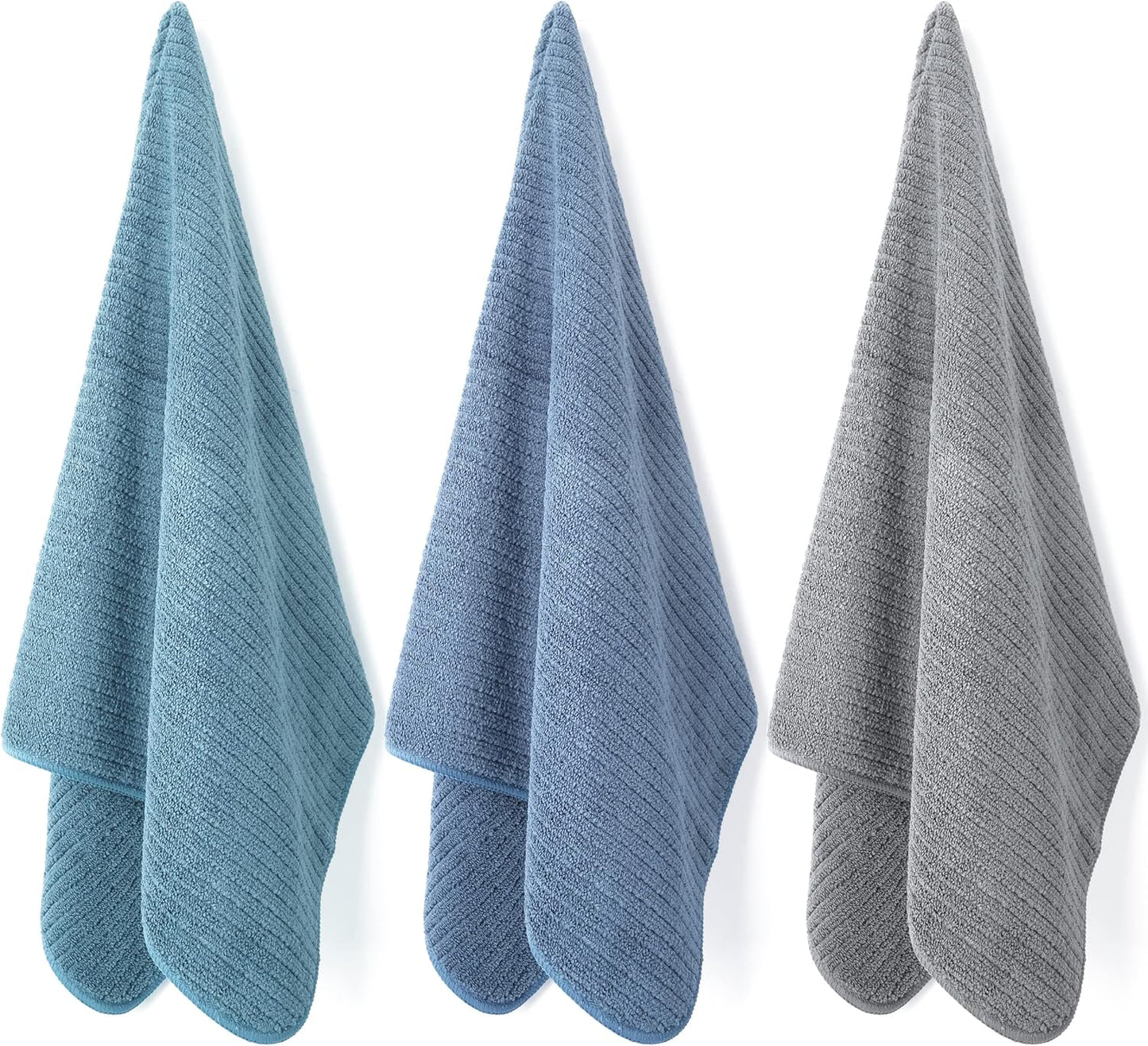 12 Pack 16x28 POLYTE Premium Microfiber All-Purpose Ribbed Terry Kitchen Towel, (Blue, Gray, Teal, in)