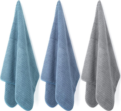 12 Pack 16x28 POLYTE Premium Microfiber All-Purpose Ribbed Terry Kitchen Towel, (Blue, Gray, Teal, in)