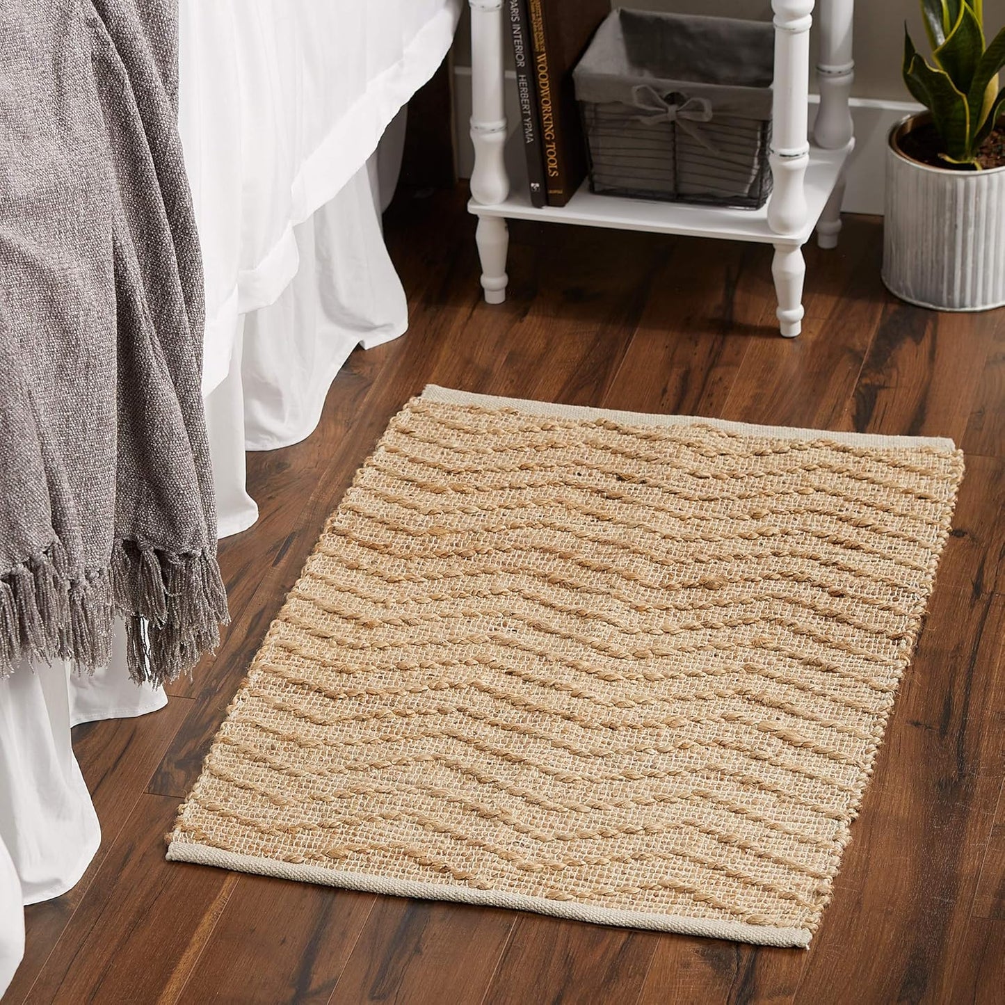 DII Woven Rugs Collection Hand-Loomed Jute, Off-White Chevron, 2x3'