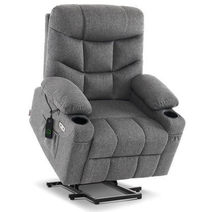 MCombo Power Lift Recliner Chair with Extended Footrest for Elderly People, Fabric 7287/7087 (Dark Gray, Medium)