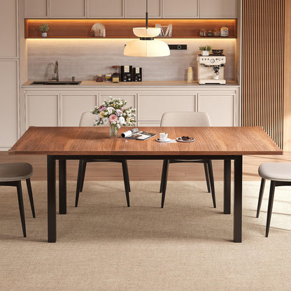 Einhomn Extendable Dining Table for 4-6, 63" Modern Kitchen Table, Farmhouse Dining Room Tables for Dining, Kitchen, Office, Living Room, Rectangular Wooden Tables, Space Saving (Walnut)