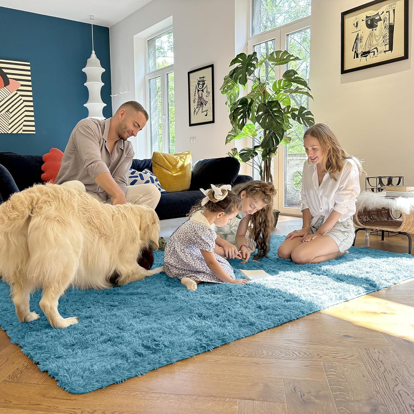 OLANLY Large 5x7 Machine Washable Area Rug - Soft Fluffy Shaggy Carpet for Living Room & Bedroom | Slate Blue