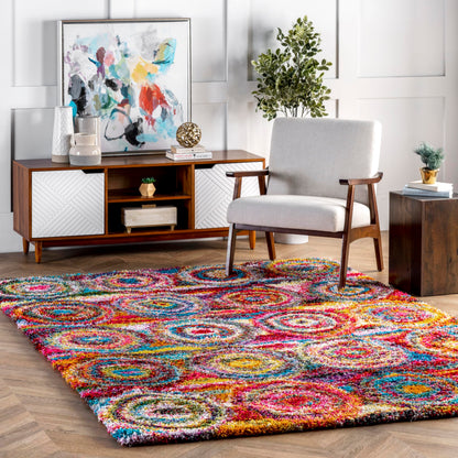 Nuloom Kindra Multicolor/Red, 7'10" Square, Bohemian Circles, Soft and Cozy, High Traffic, Stain Resistant, Easy Clean, Durable Area Rug for Bedroom, Living Room, Dining Space, Den, Foyer, Entryway