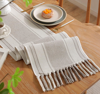 13 90 Inch Caflife Boho Table Runner Natural Stripe for Modern Farmhouse Coffee Table Decor, Rustic Woven Runner